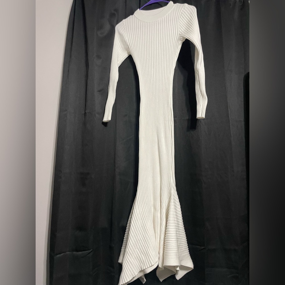 Fashion Nova White Long Sleeve Ribbed Dress